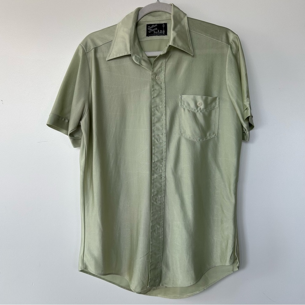Vintage Sutton Place Nylon Shirt - 80s Light Green, Size Medium